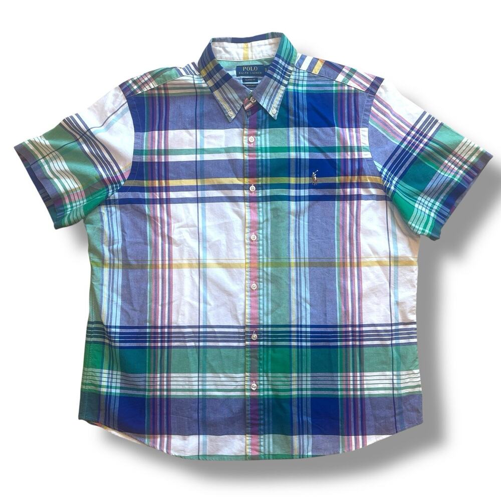 Polo Ralph Lauren XL Madras Shirt RL Untucked Fit Equestrian Pony Logo Cotton